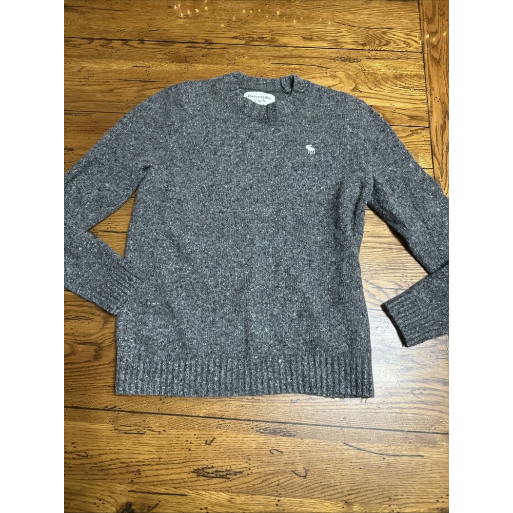 Abercrombie & Fitch Cable Wool Blend Crew Neck Pullover Sweater Gray C19